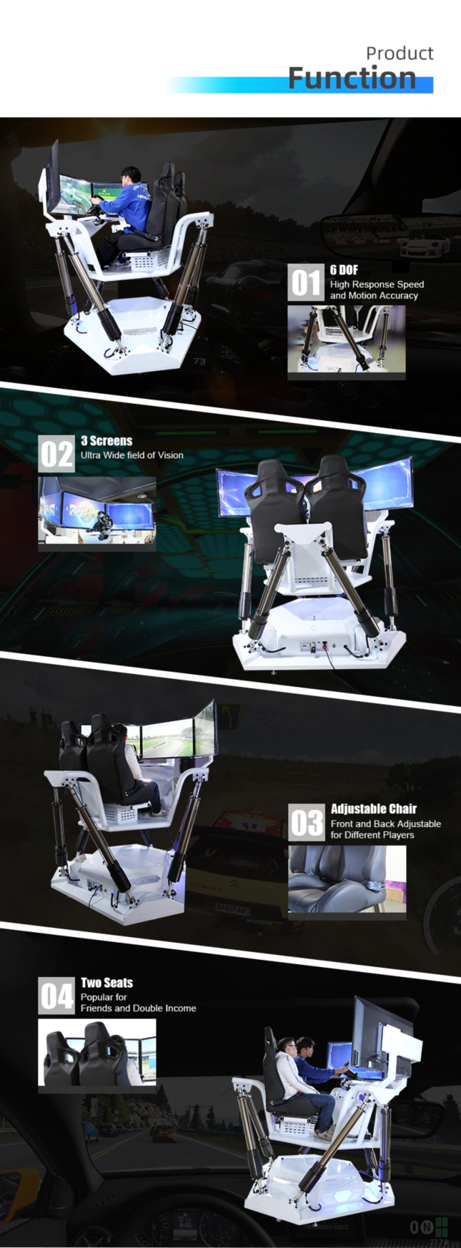 Dynamic 3 screen six axis racing car